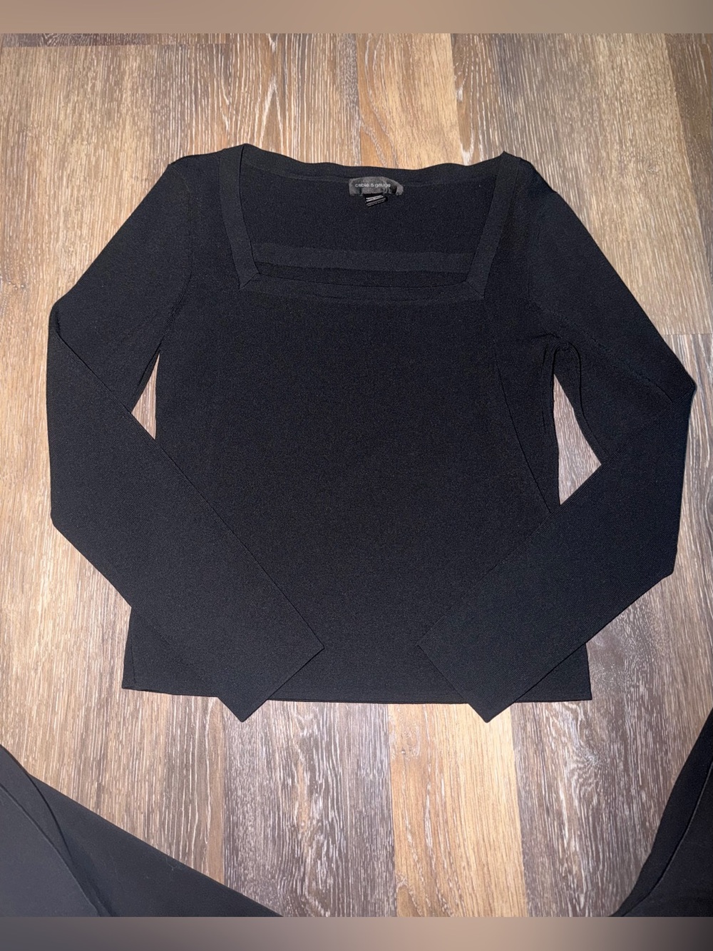 Cable & Gauge Black Square Neck Long Sleeve Top